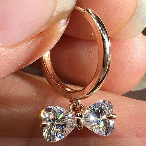 10K Au417 Rose Gold Women Stud Drop Clip Hoop Earrings Moissanite Diamonds Heart Bow Wedding Party Engagement Anniversary Trendy