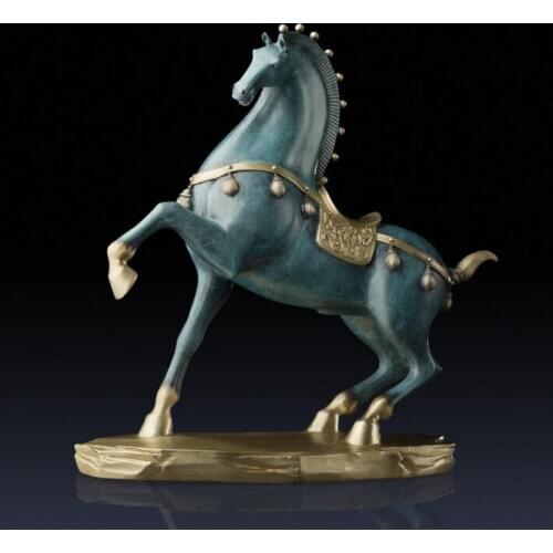 13.3in Chinese zodiac Animal Art Deco Pure Brass painted Tang Horse sculpture Decoration Home Furnishings Gift Statue