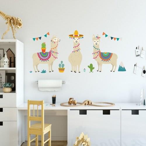 2 Styles Cartoon Llama Animals Alpacas Wall Stickers Sheeps for Kids Rooms Nursery Wall Decor Home Decor DIY Poster