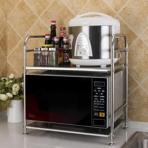 2 Tier Stainless steel kitchen microwave oven rack Oven storage Kitchenware rack Kitchen shelf