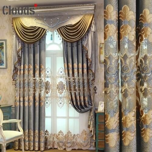 2021 European-style Modern Minimalist Embroidered Curtains Finished Custom Blackout Curtains for Living Dining Room Bedroom