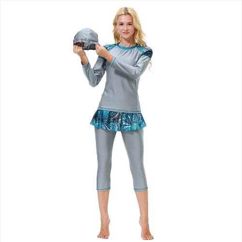3pc stroj kąpielowy jednoczesciowy mzillot de bain femme fullcover islamic swimsuit baju renang wanita muslim swimwear child kid