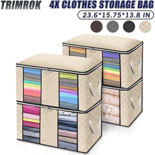 TRIMROK 4PCS Folding Clothes Quilt Storage Bags Blanket Closet Storage Organizer Storage Box Sorting Pouches Cloth Cabinet Home