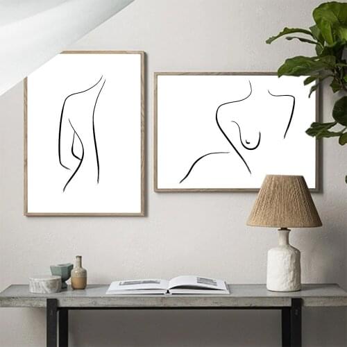 Nordic Abstract Line Back Pose Drawing Canvas Painting Woman Body Nude Poster and Prints Wall Art Picture for Bedroom Home Decor