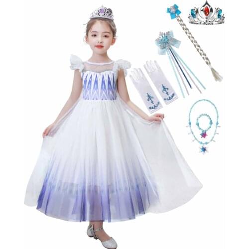 Elsa White Summer Dress for Girls 2-10Y Summer Mesh Gown Snow Queen Cosplay Princess Party Clothing Children Halloween Disguise