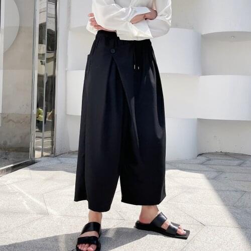 Designer Style Oblique Flap Irregular Wide-leg Pants Mens Fat-leg Casual Pants Loose Big-legged Trousers Culottes