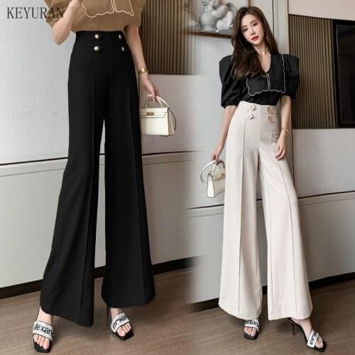 Wide Leg Pants Womens Spring Summer New High Waist Straight Pants Versatile Loose Casual Mopping Trousers Black Apricot