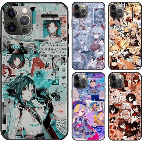Phone Case For iPhone 11 Pro Max XS XR Genshin Impact Anime Cover For iPhone X XS 7 8 Plus SE 2020 Shell Funda Black Coque