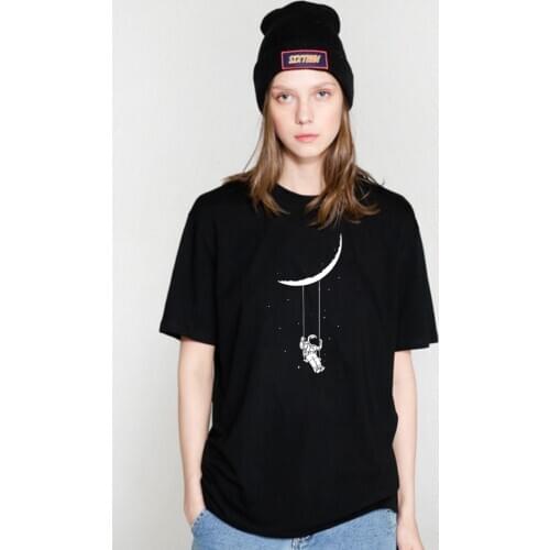 COOLMIND Pure cotton fashion moon print women T shirt short sleeve o-neck women tshirt female summer t-shirt women tee shirts