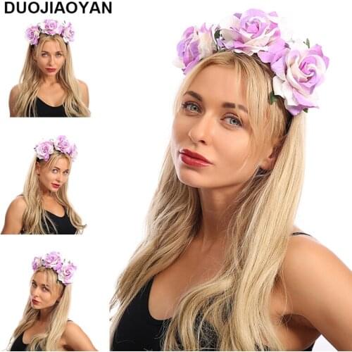 DUOJIAOYANBest selling fashion handmade white purple big rose headband silver skull Halloween headband women