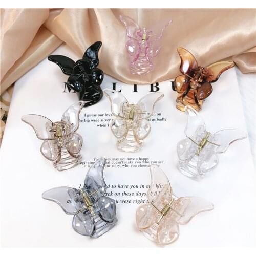 Hair Claw Mini Transparent Butterfly Curly Korean Kawaii Hair Accessories Clip For Girls