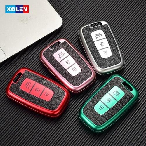 Leather + TPU Car Remote Key Cover Case Fob For Hyundai Genesis Equus Veloster For KIA Sportage Forte Optima Soul Azera Sorento