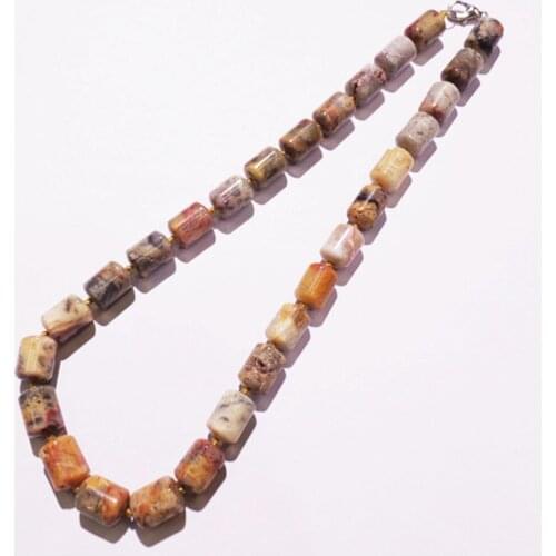 1 Strand/28Pcs 13x10mm Fashion Jewelry Natural Yellow Crazy Lace Agate Cylindrical Shape Unisex Pendant Necklace Length 210mm