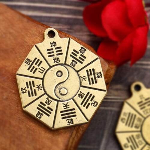 Taoism Brass Bagua Diagrams Pendant Chinese Amulet Yin Yang Divination Charms DIY Making Necklace Keychain Man Jewelry Finding