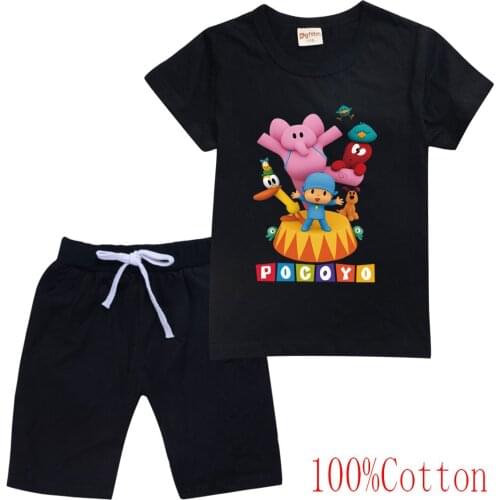 Pocoyoe Summer Tracksuits for Children Toddler Baby Boys Girls Clothing Sets Cotton Soft Tops + Shorts 2pcs Short Sleeve Outfits