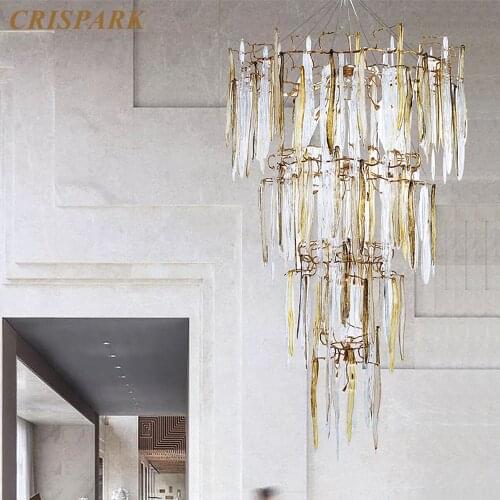 Copper Branch Luxury Chandelier Lighting Gold Brown Glass Water Drop Large Hanging Lamp Hotel Staircase Living Room Indoor Lamp