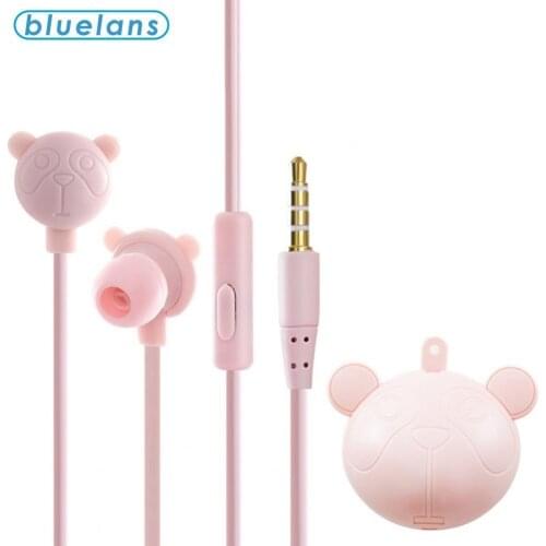Cute Cartoon Bear 3.5mm In-ear Earbuds Lovely Wired Earphone Headset with Mic for Girl New Year Small Gift With Storage Box