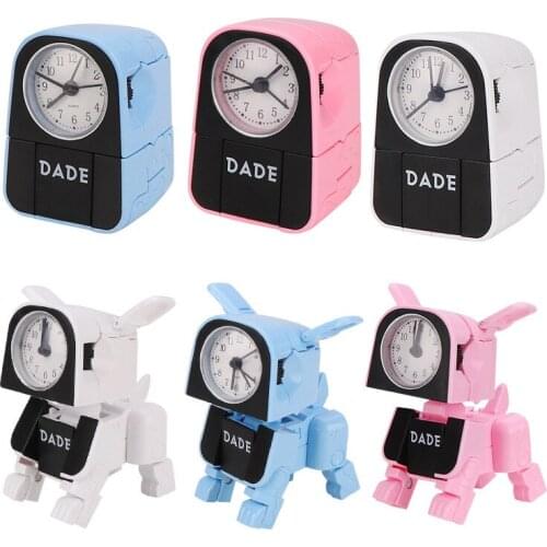 Student gift Cute Boy Kids Mini Alarm Clock Cartoon Robot Dog Desk Clock Funny Reversible Toy Bedroom Wake Up Clock Needle Clock