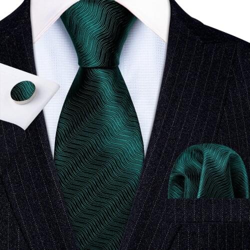 Fashion Luxury Green Solid100% Silk Tie Gifts For Men Suit Wedding Geometric Tie Barry.Wang NeckTies Hanky Sets Business LN-5317
