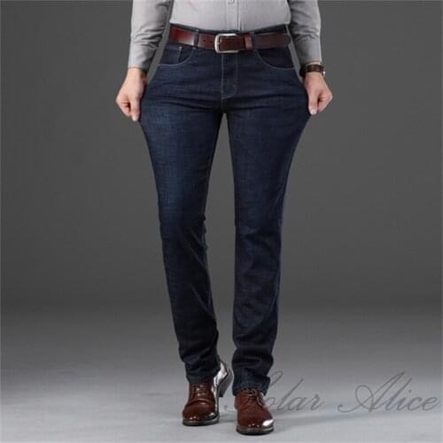 Free Shipping 2020 Mens Fall/Winter New Straight Jeans Mid-Waist Stretch Slim Loose Business Casual Pants