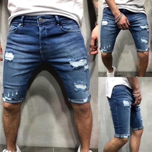 50% Hot Sales Short Jeans Ripped Skinny Men Zipper Closure Pockets Shorts for Party