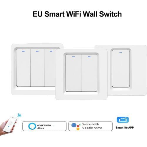 EU 1/2/3 Smart Light Switch,Wifi push button Switch timer switch Remote Controler Works with Alexa, Google home smart life APP