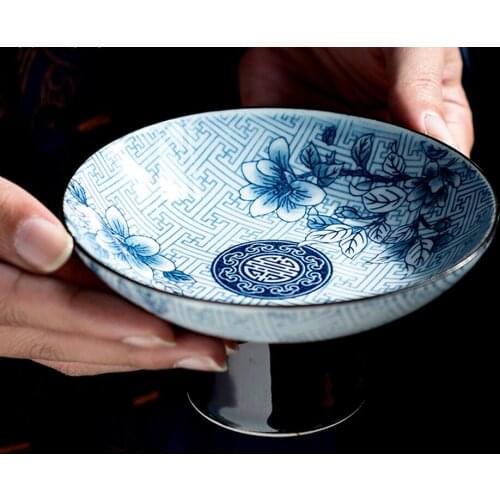 Nordic Ceramic Seasoning Dish Dip Saucer Japanese Style Cherry Blossom Small Saucing Plate Snack Essential Oil Bowl Decor