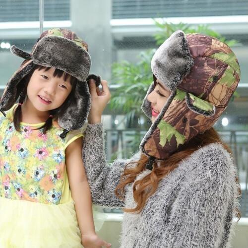 New Winter Faux Fur Bomber Hat For Adult Child Casual Camouflage Windproof Russian Hat Cartoon Parent Kid Earflap Hat