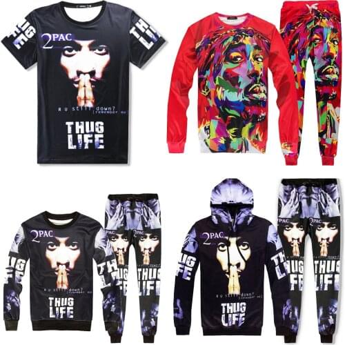 2021 New Mens Womens Sports Outdoor 3D 2Pac Printed T-shirts Hip-hop Running Jogging Hooded Sweatshirts Sweatpants Tracksuit Set