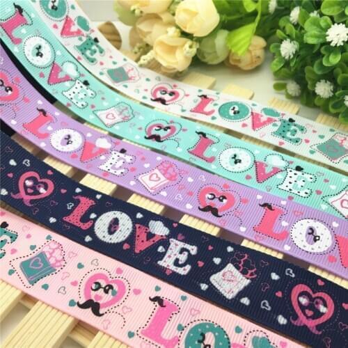 NEW DIY 5 Yards 1'' 25mm LOVE Pattern Printed Grosgrain Ribbon Hair Bow Part Craft