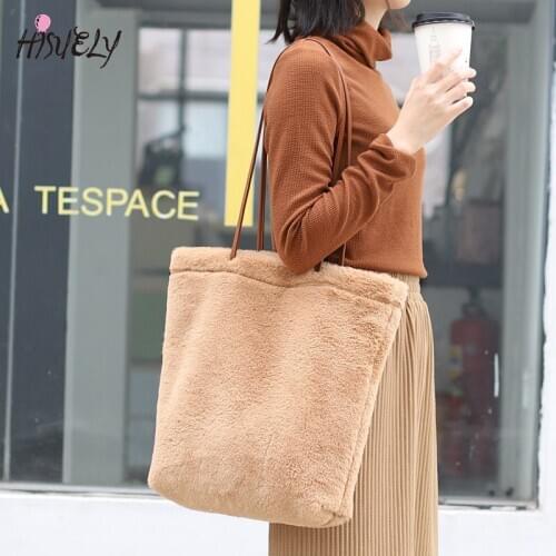 New Winter Faux Fur Tote Bags 2021 Women Large capacity Shoulder Bag Ladies Plush Handbag Fashion Warm Purses Bolsa Feminina Q6