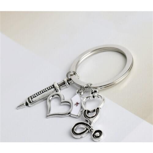 New Nurse Cap Medical Key Chain Needle Syringe Stethoscope Thermometer Cute Keychain Jewelry Gift