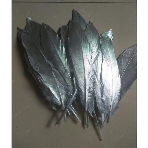 Wholesale 50pcs High Quality Silver Painting Loose Goose Feather/Duck Fetaher Wedding Bouquet Decoration Craft for Home Decor