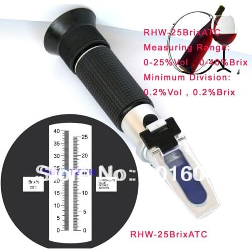 Wholesale excellent quality Hand-held Wine brix Refractometer RHW-25BrixATC aluminium alloy