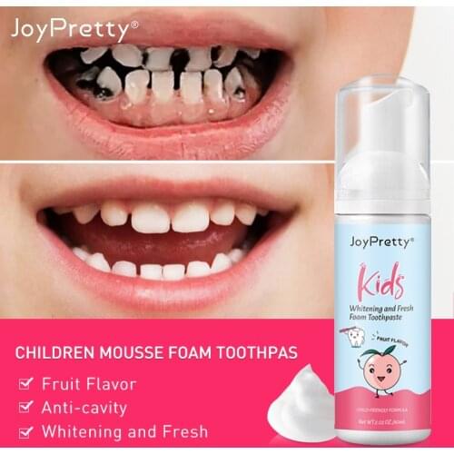 60ml Children Fruit Flavor Whitening Toothpaste Anti-cavity Mousse Foam Toothpaste Fluoride Free Fresh Shining Teeth whitener