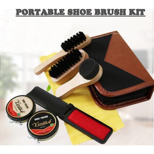 Portable Shoe Polish Brush Kit With Case Travel Leather Care Shine Brush Leather Sofa Car Seat Shoes Cleaning And Maintenance