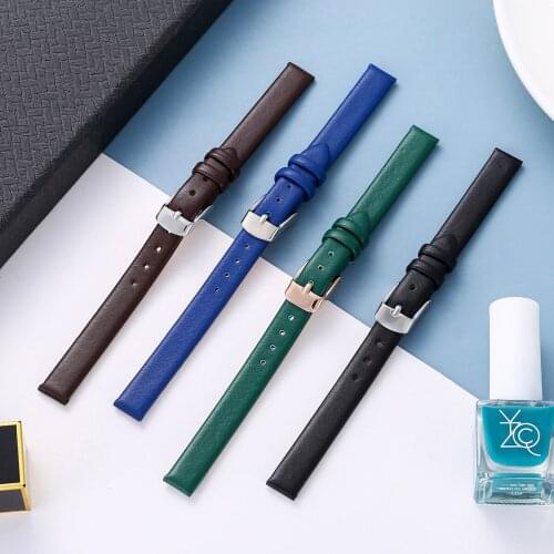 Cowhide watch band genuine leather 8MM 10MM 18mm 20mm 22mm smooth women men watch strap Green belt 8colors with tools