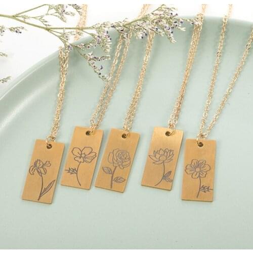 Rinhoo Personality Month Birthday Flower Necklaces Gold Daisy Rose Flower Pendant Necklace Women Men Birthday Party Jewelry Gift