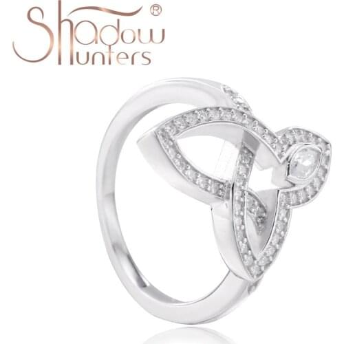 SHADOWHUNTERS Women Luxury Jewelry Pure 925 Sterling Silver Rings Three Leaves Wedding Ring With Clear Zircon CZ For Girlfriend