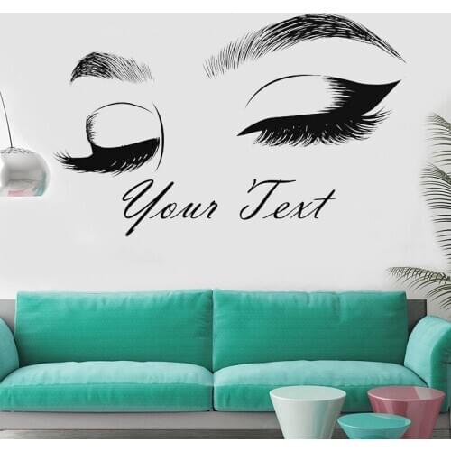 Removable Vinyl Wall sticker for Eyebrows Decal Make Up Beauty Salon Custom text Eyelashes Wall Decal lashes brows Custom HY04