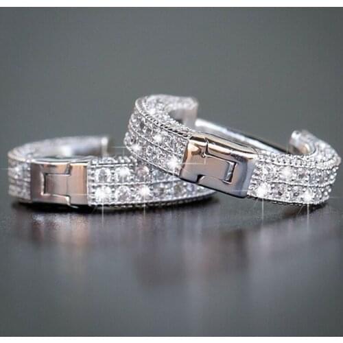 Genuine Natural Real Rhinestone Wedding Earrings Classic Plated , Hoop Earrings For Women Fine Jewelry