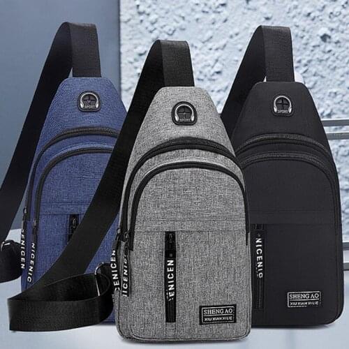 Men Casual Multifunction Chest Bag Waterproof Crossbody Bag Travel Sling Shoulder USB Charge Trip Interior Zipper Pocket