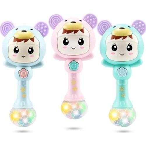 LED Glowing Hand Rattle Music Sand Hammer Soft Teether Development Baby Toy For Newborn Baby Teethers Toys perfect gifts