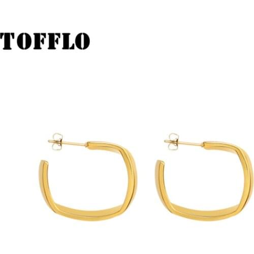 TOFFLO Stainless Steel Jewelry Rectangular Geometric Earrings For Womens Christmas Drop Earrings Fashion Party BSF354