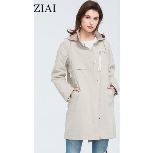 ZIAI 2020 spring women new fashion trench coat plus size long zipper Windproof female coats 3 color top quality ZS-3501