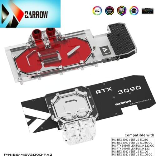 Barrow GPU Water Block Backplane Block for MSI RTX3090 3080Ti 3080) 3x OC, backplate cooler, BS-MSV3090-PA2 B