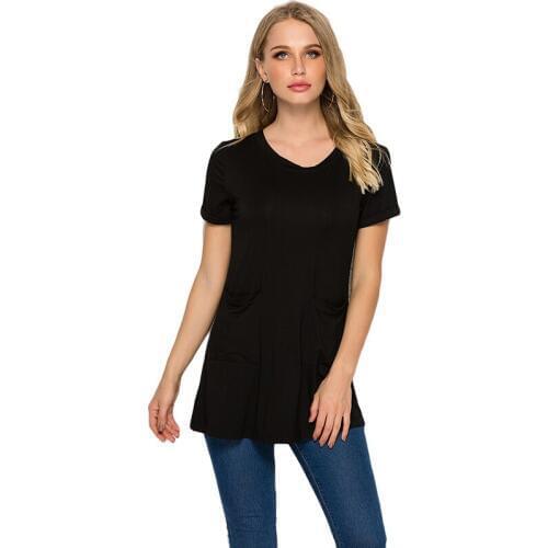 2021 Soft Tops Women Short Sleeve Loose Shirt Summer Ladies Casual O-neck Top Solid Color Long Packet Blouse