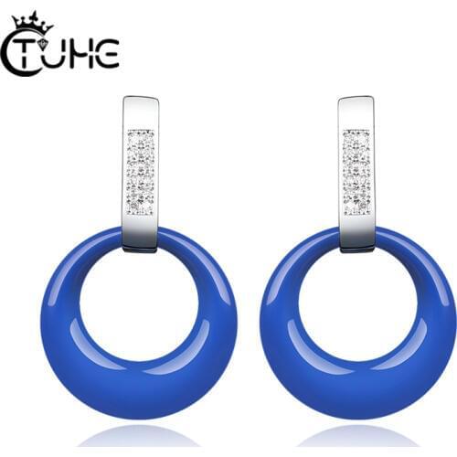 Forever Clear CZ Circle Round Stud Earrings With Beautiful Cubic Zirconia Healthy Ceramic Earrings Jewelry Bijoux for Women Gift