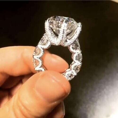 Handmade 925 Sterling Silver Round 3ct Diamond Rings for Women Luxury Dragon claws topaz gemstone Wedding Engagement Jewelry