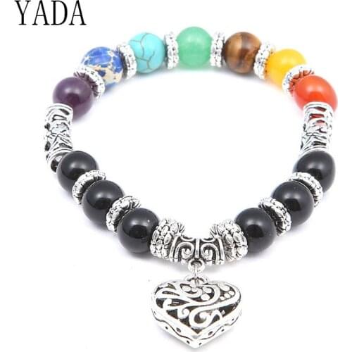 YADA Gifts Luxury Rainbow Chakra Bracelets&Bangles For Women Heart Stainless Steel Bracelets Crystal Jewelry Bracelet BT200041